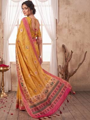 Floral aari work silk blend designer kanjeevaram saree 3