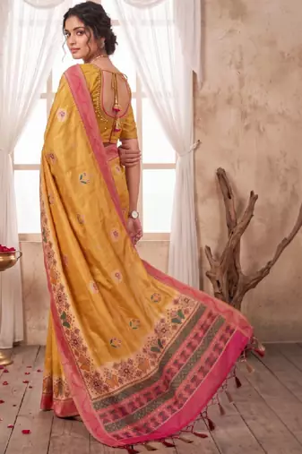 Floral aari work silk blend designer kanjeevaram saree