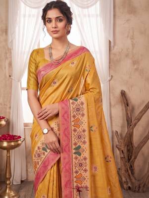 Floral aari work silk blend designer kanjeevaram saree 4