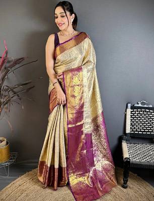 Woven design zari silk blend designer kanjeevaram saree 1