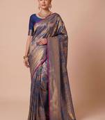 Blue kanjivaram woven design sarees with blouse piece unstiched blouse