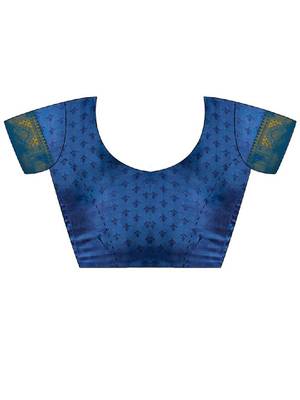Blue kanjivaram woven design sarees with blouse piece unstiched blouse 4