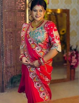 Women floral embroidered mirror work art silk kanjeevaram saree 1