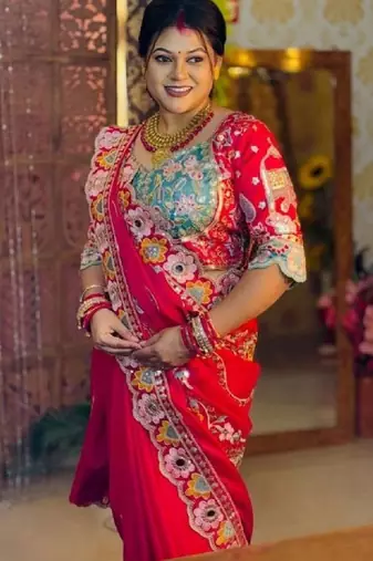 Women floral embroidered mirror work art silk kanjeevaram saree