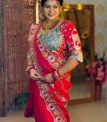 Women floral embroidered mirror work art silk kanjeevaram saree