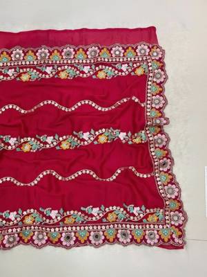 Women floral embroidered mirror work art silk kanjeevaram saree 2