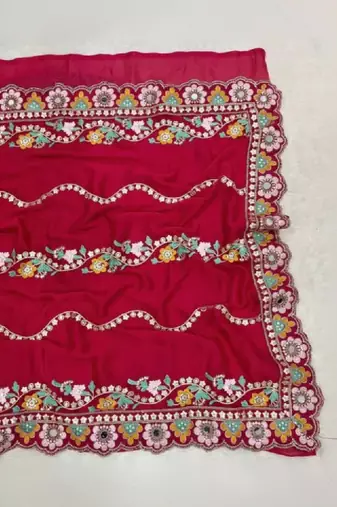 Women floral embroidered mirror work art silk kanjeevaram saree