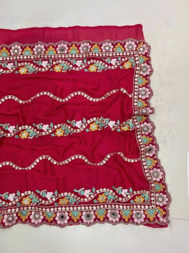 Women floral embroidered mirror work art silk kanjeevaram saree