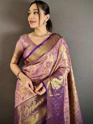 Woven design zari silk blend handloom kanjeevaram saree 1