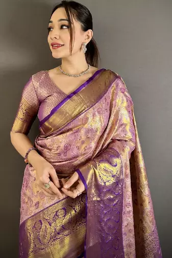 Woven design zari silk blend handloom kanjeevaram saree