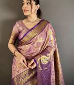 Woven design zari silk blend handloom kanjeevaram saree