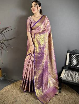 Woven design zari silk blend handloom kanjeevaram saree 2