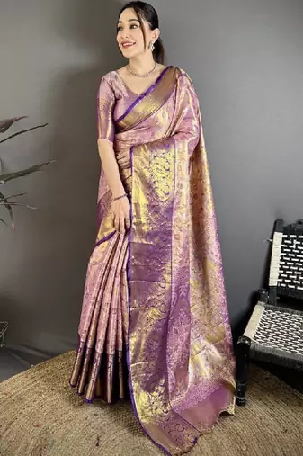Woven design zari silk blend handloom kanjeevaram saree