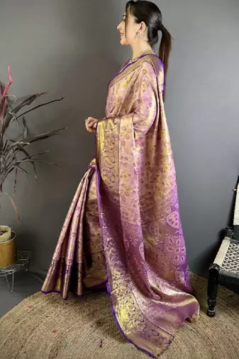 Woven design zari silk blend handloom kanjeevaram saree