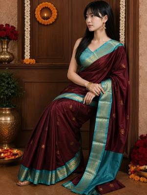 Woven design zari pure cotton kanjeevaram saree 1