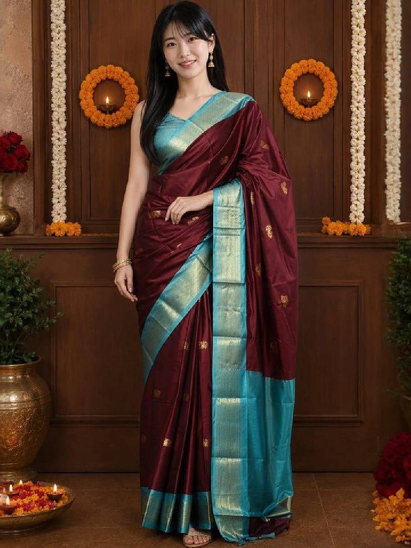 Woven design zari pure cotton kanjeevaram saree
