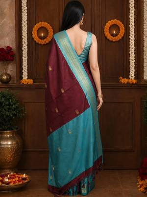 Woven design zari pure cotton kanjeevaram saree 3