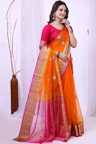 Tie and dye embroidered organza designer kanjeevaram saree