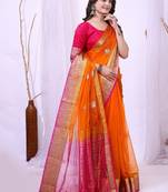 Tie and dye embroidered organza designer kanjeevaram saree