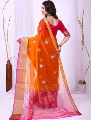 Tie and dye embroidered organza designer kanjeevaram saree 2