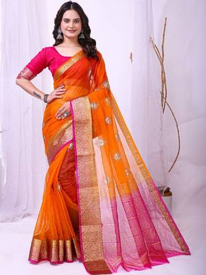 Tie and dye embroidered organza designer kanjeevaram saree 3