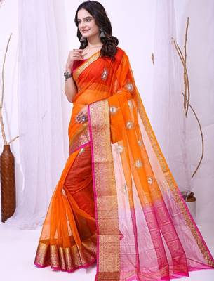 Tie and dye embroidered organza designer kanjeevaram saree 4