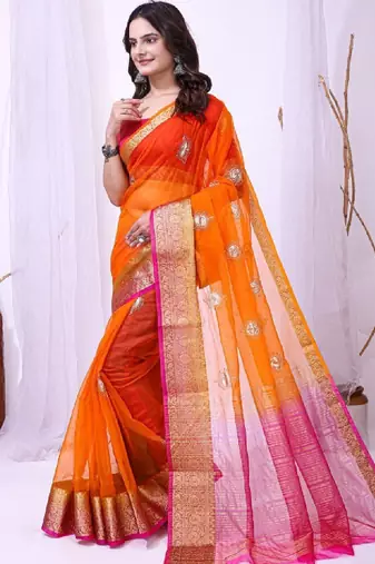 Tie and dye embroidered organza designer kanjeevaram saree