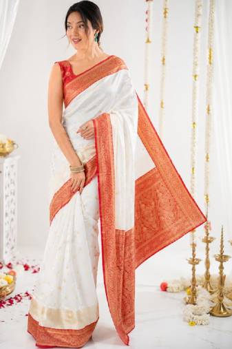 Ethnic motifs zari silk blend handloom kanjeevaram saree