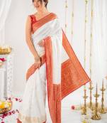 Ethnic motifs zari silk blend handloom kanjeevaram saree