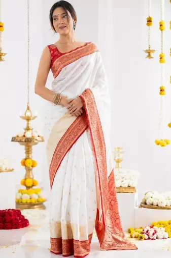 Ethnic motifs zari silk blend handloom kanjeevaram saree