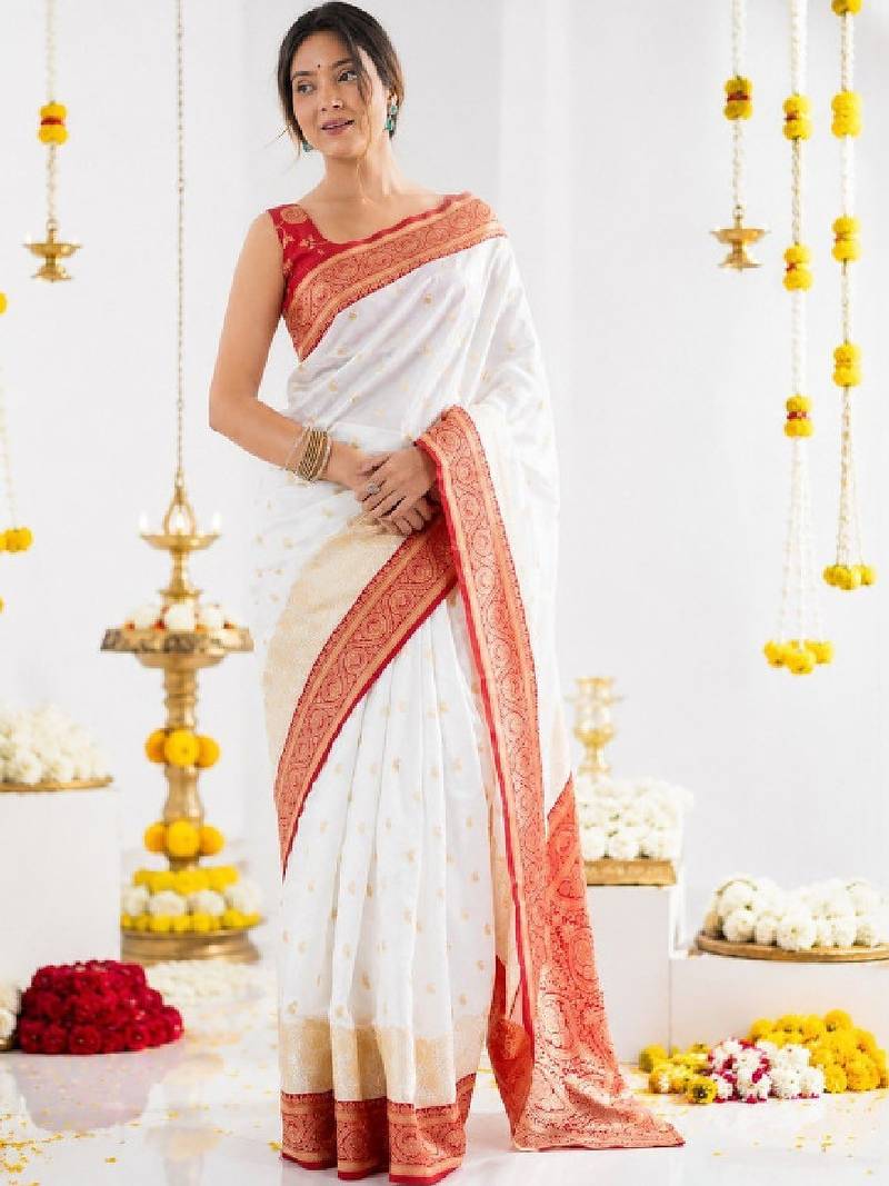 Ethnic motifs zari silk blend handloom kanjeevaram saree