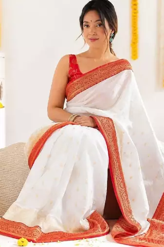 Ethnic motifs zari silk blend handloom kanjeevaram saree
