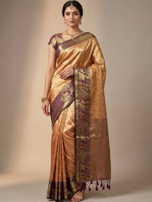 Ethnic motifs zari art silk handloom kanjeevaram saree 1