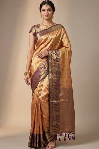 Ethnic motifs zari art silk handloom kanjeevaram saree