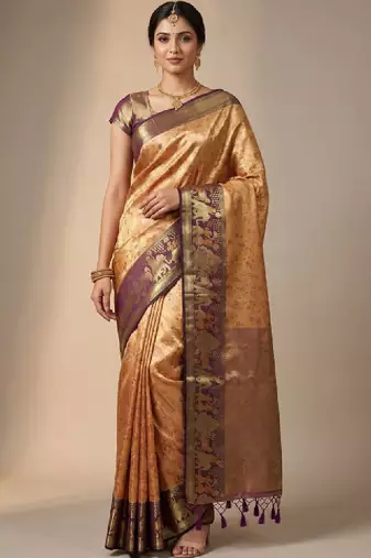 Ethnic motifs zari art silk handloom kanjeevaram saree