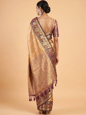 Ethnic motifs zari art silk handloom kanjeevaram saree 2