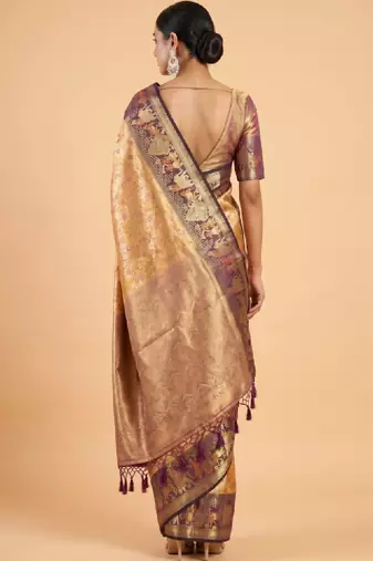 Ethnic motifs zari art silk handloom kanjeevaram saree
