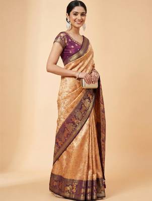 Ethnic motifs zari art silk handloom kanjeevaram saree 3