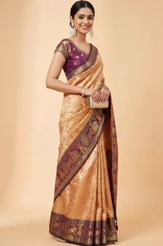 Ethnic motifs zari art silk handloom kanjeevaram saree