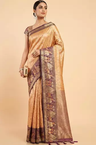 Ethnic motifs zari art silk handloom kanjeevaram saree