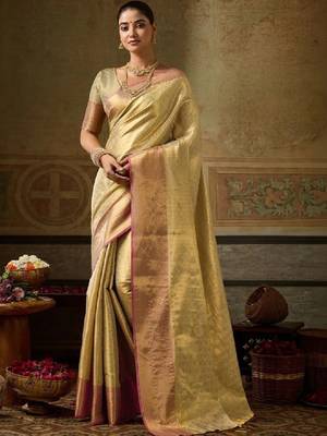 Woven design zari silk blend kanjeevaram saree 1