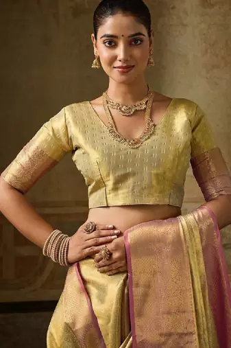 Woven design zari silk blend kanjeevaram saree