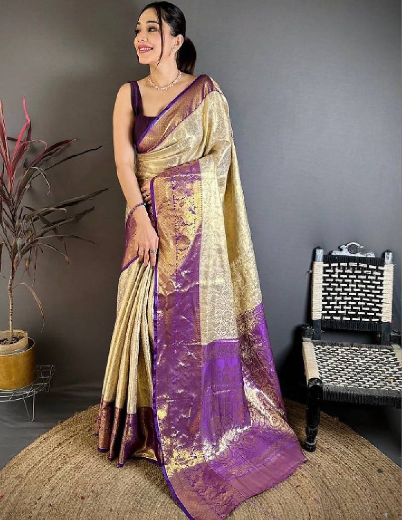 Woven design zari silk blend kanjeevaram saree