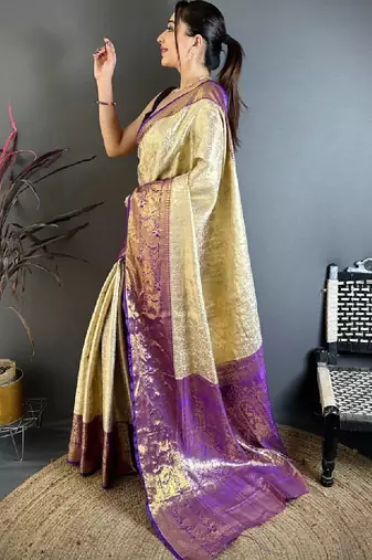 Woven design zari silk blend kanjeevaram saree