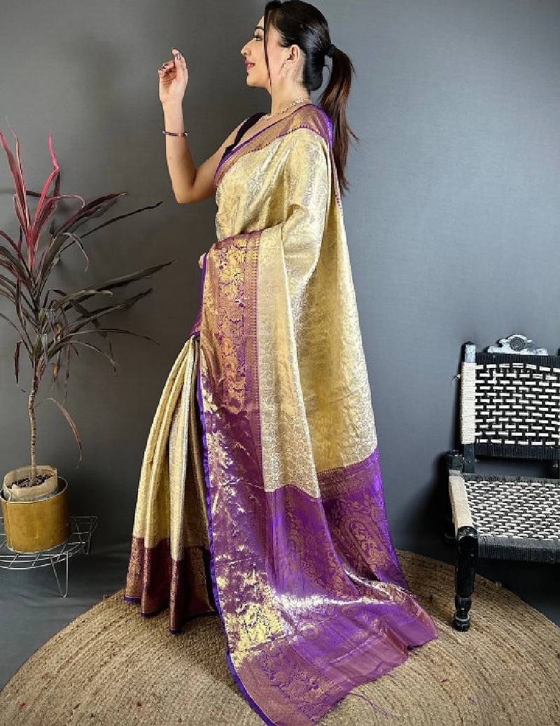 Woven design zari silk blend kanjeevaram saree