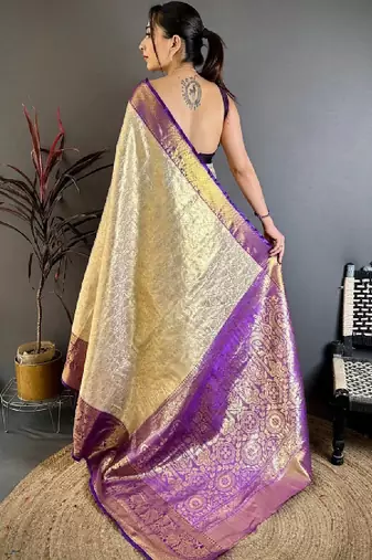 Woven design zari silk blend kanjeevaram saree