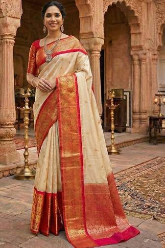 Floral woven design zari art silk kanjeevaram saree