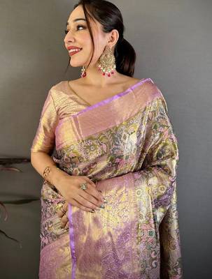 Woven design zari silk blend kanjeevaram saree 1