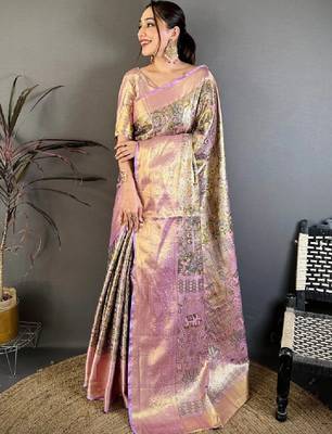 Woven design zari silk blend kanjeevaram saree 2