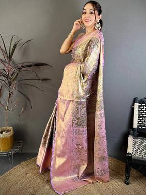 Woven design zari silk blend kanjeevaram saree 3